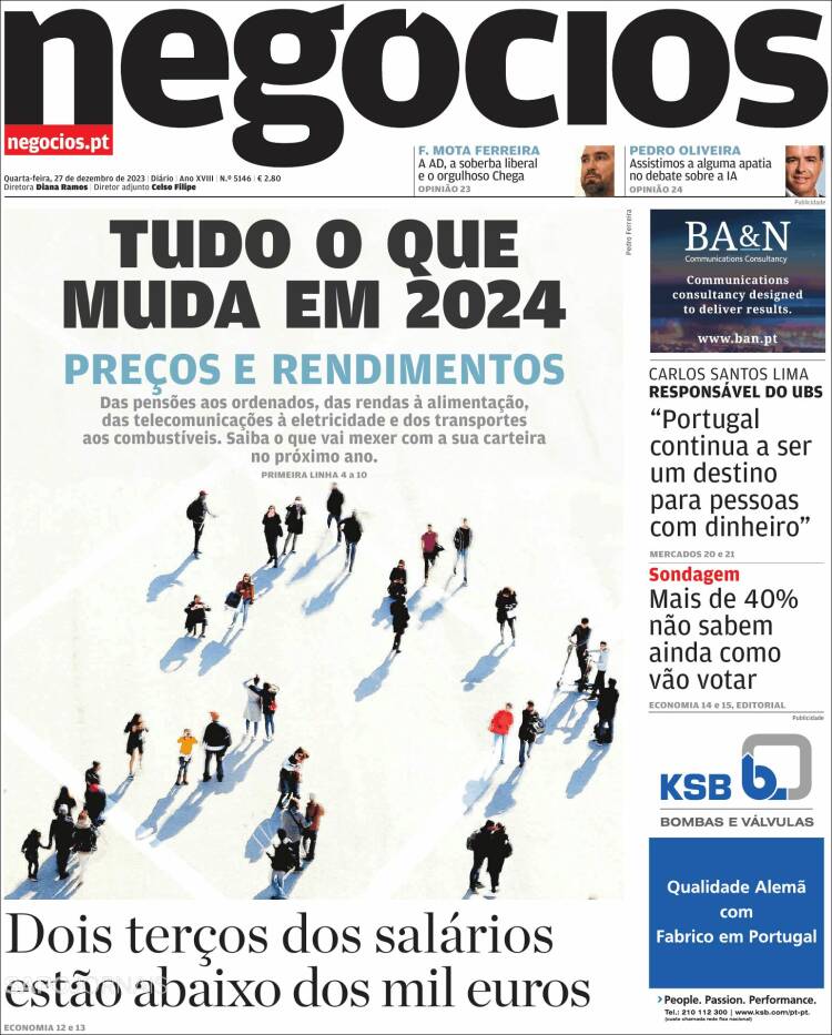 Portada de Jornal de Negócios (Portugal)