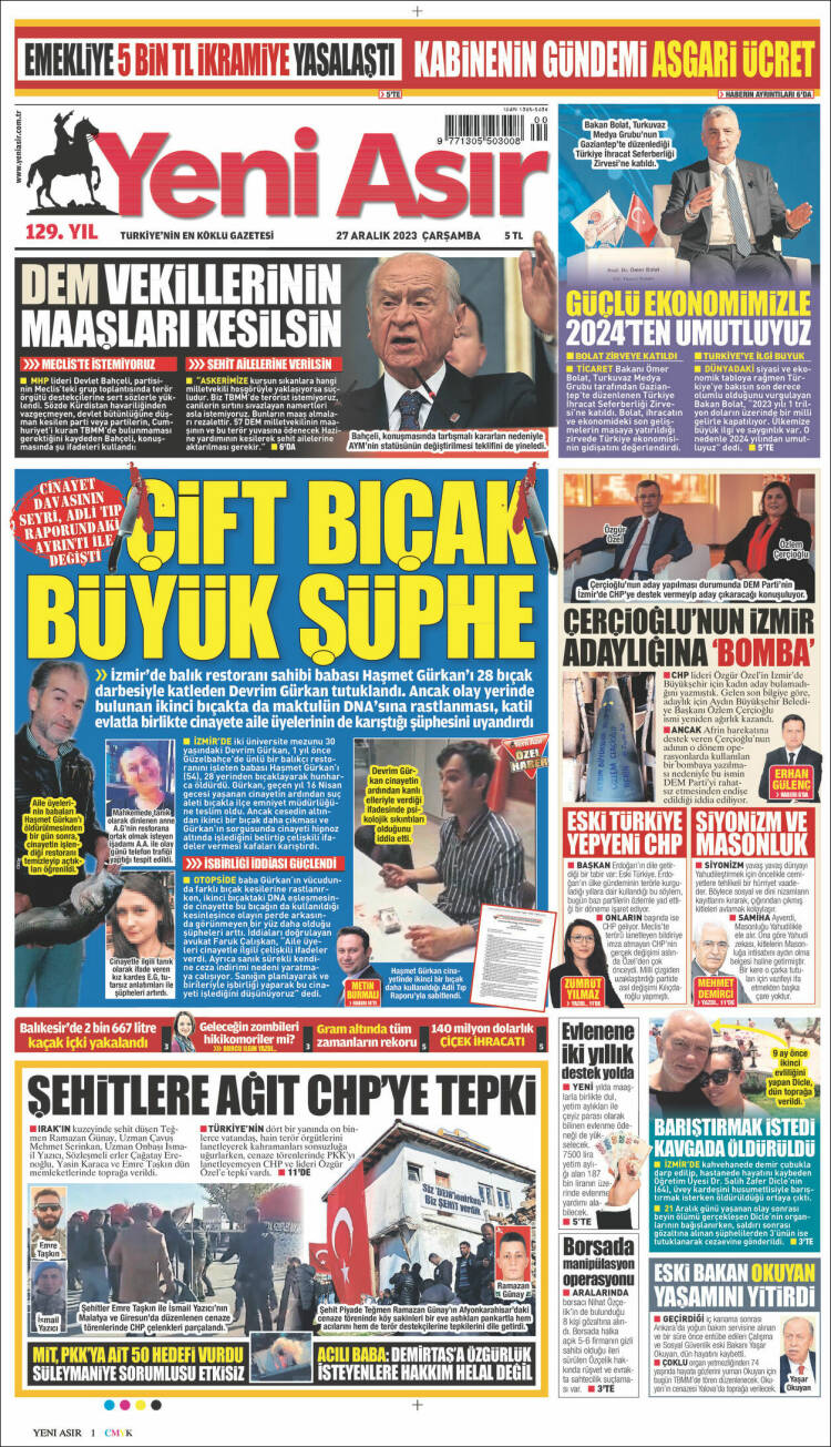 Portada de Yeni Asır (Turqu&iacute;a)