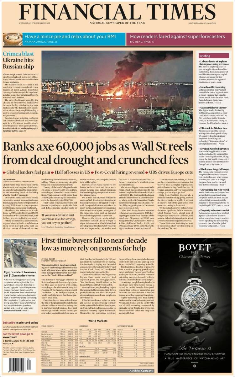 Portada de Financial Times (Reino Unido)