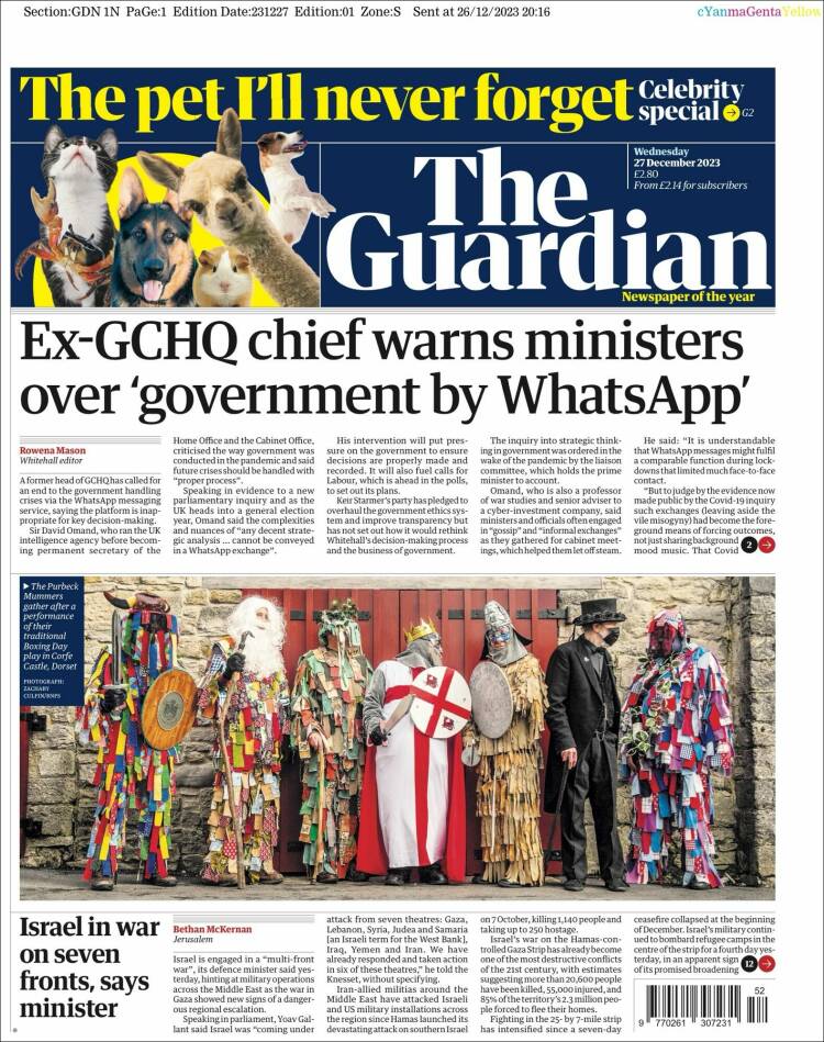 Portada de The Guardian (Reino Unido)