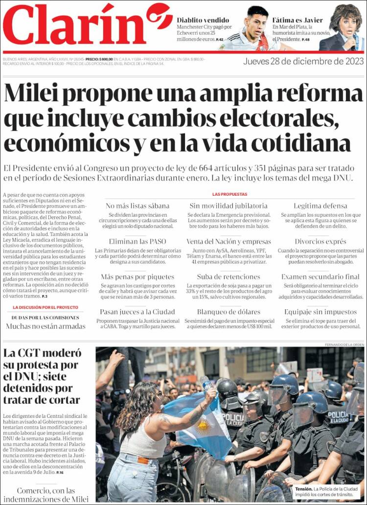 Portada de Clarín (Argentina)
