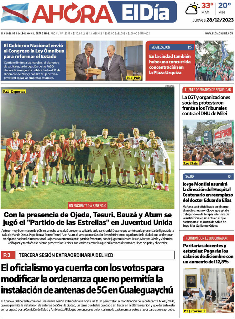 Portada de El Día de Gualeguaychú (Argentina)
