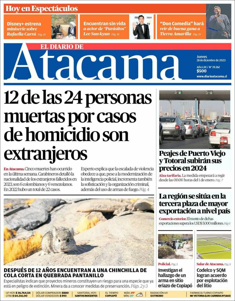 Portada de Diario de Atacama (Chile)