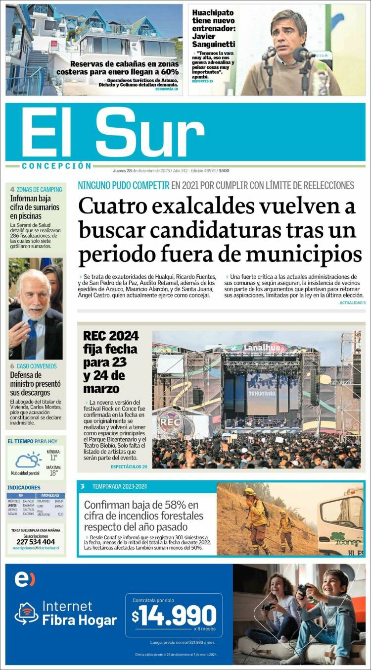 Portada de El Sur (Chile)
