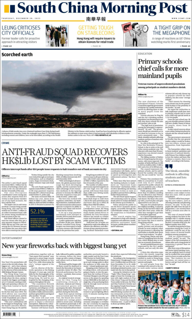 Portada de South China Morning Post (China)