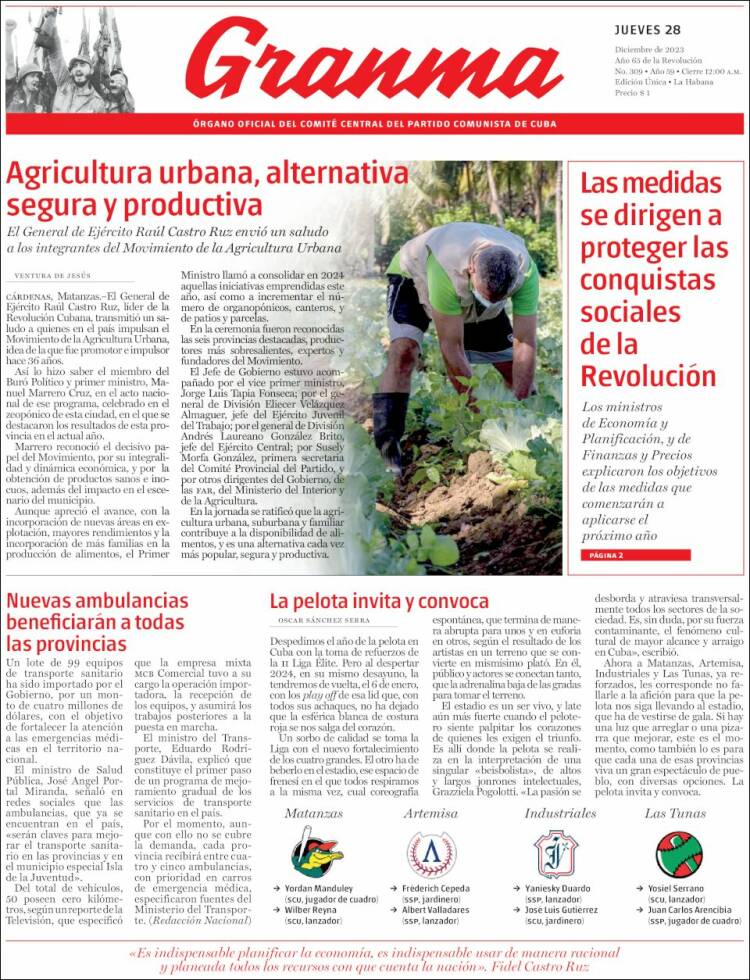 Portada de Granma (Cuba)