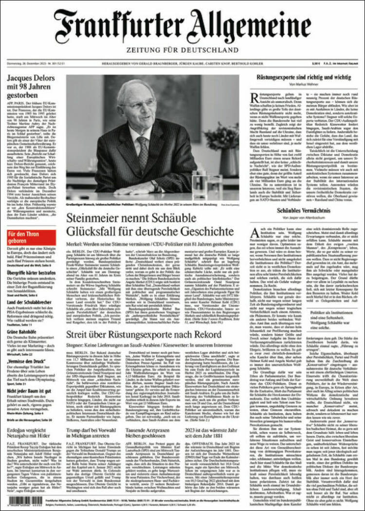 Portada de Frankfurter Allgemeine (Alemania)