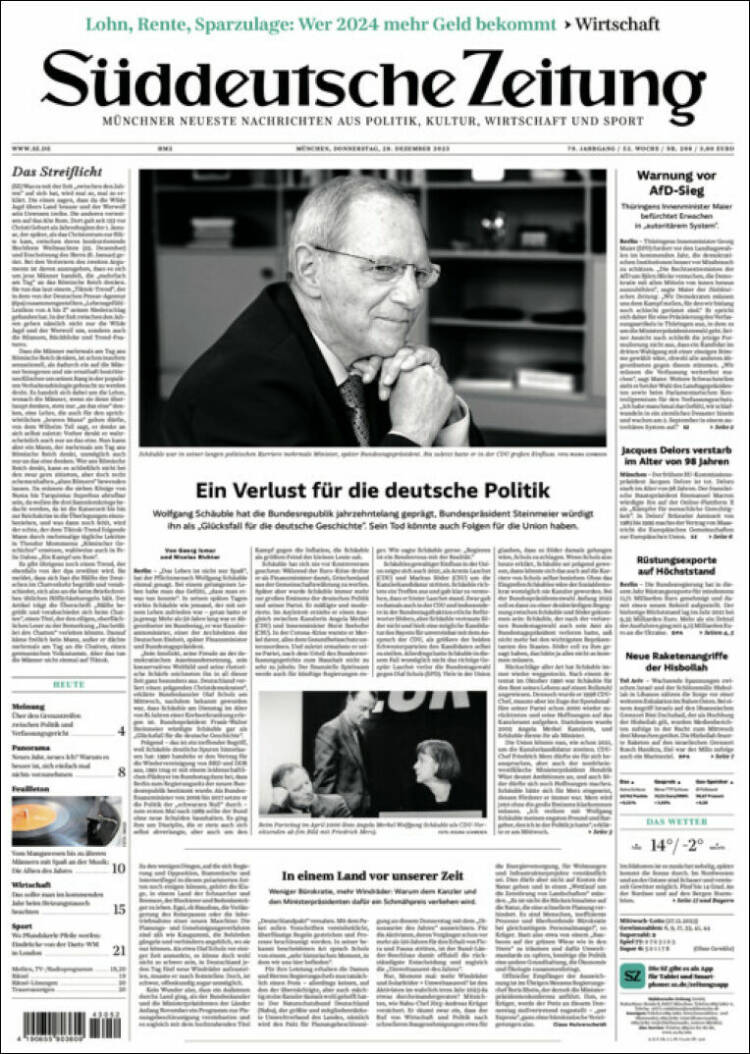 Portada de Sueddeutsche (Alemania)