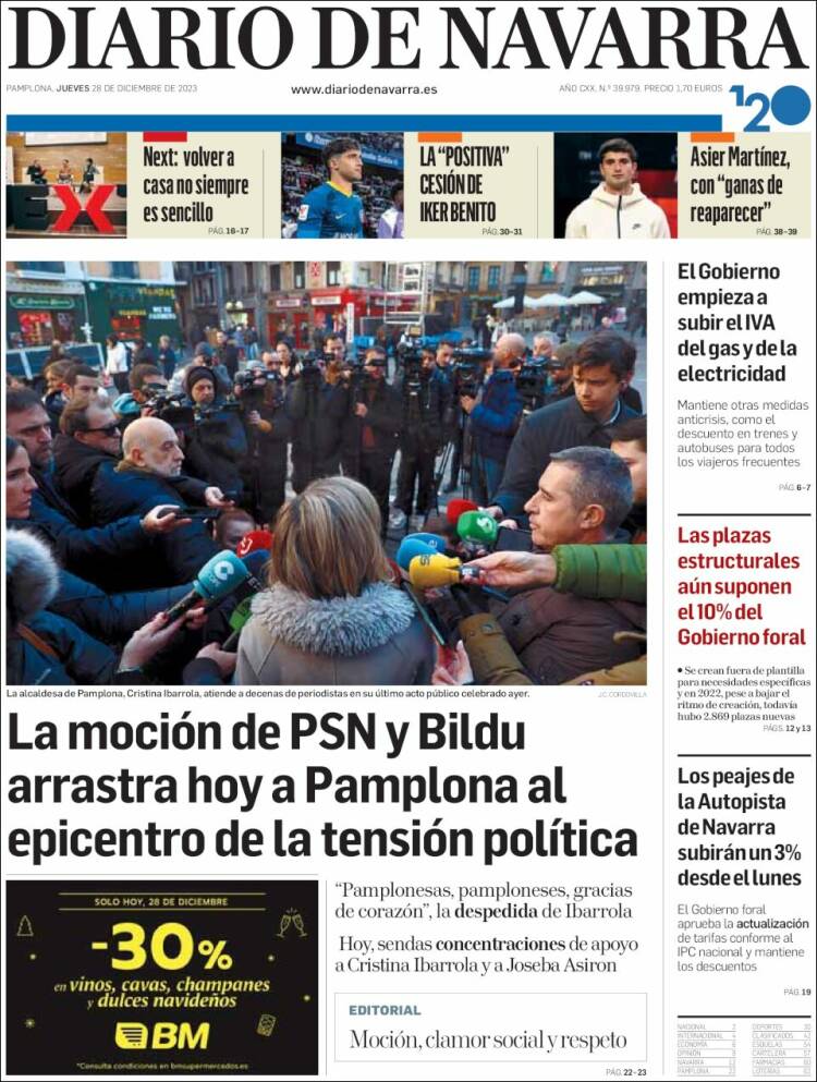 Portada de Diario de Navarra (España)
