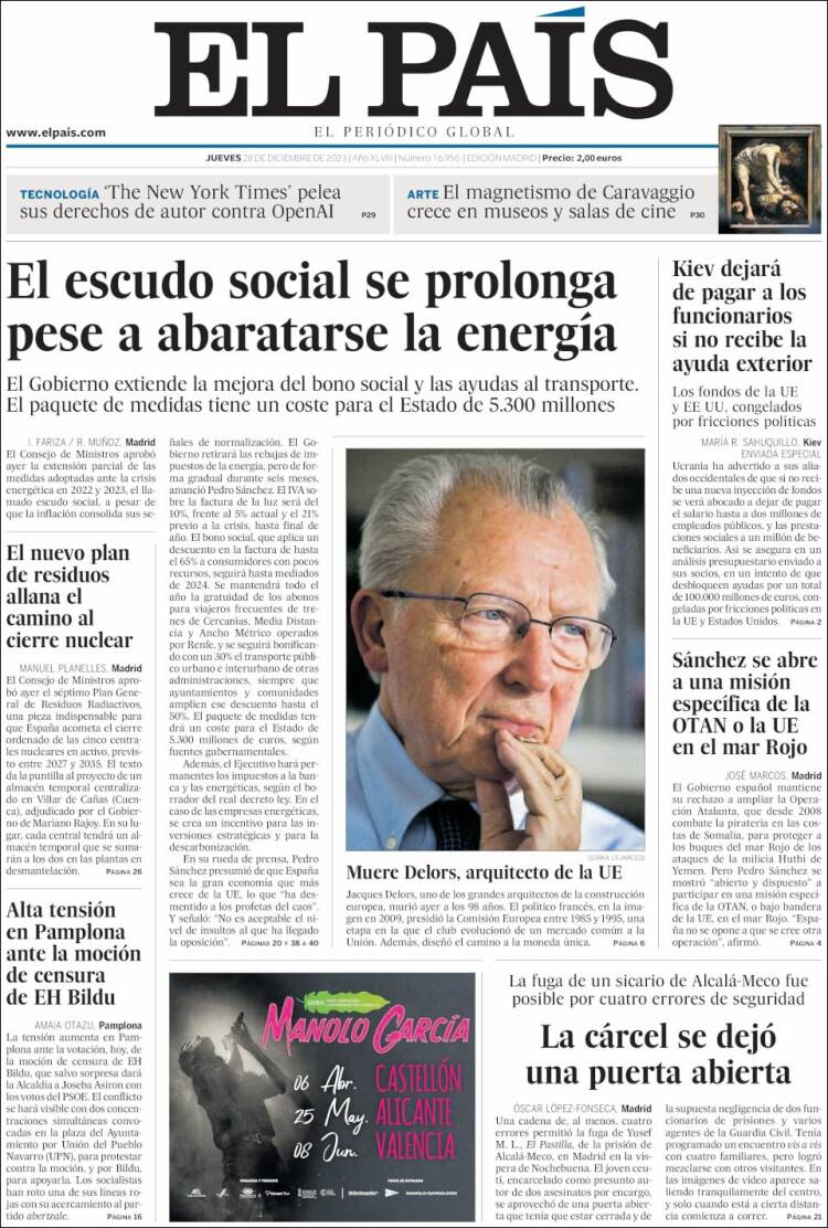 Portada de El País (España)