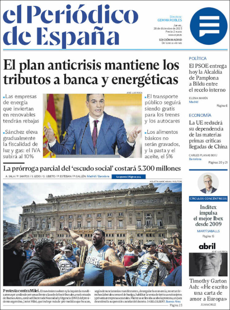 Portada de El Periódico de España (España)