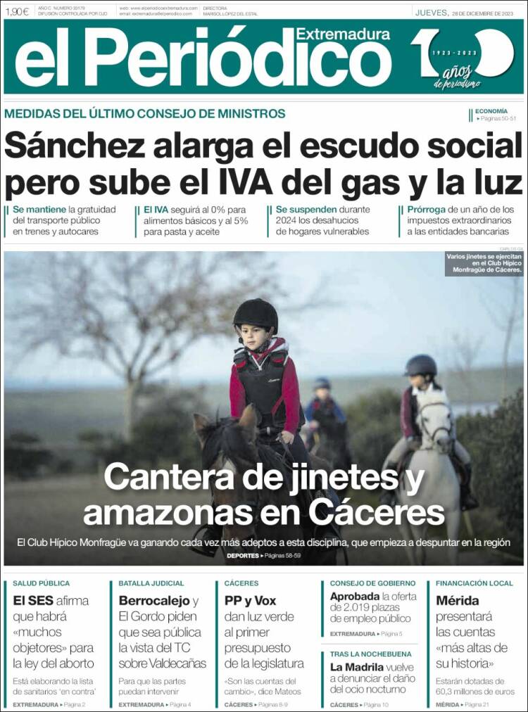 Portada de El Periódico de Extremadura (España)
