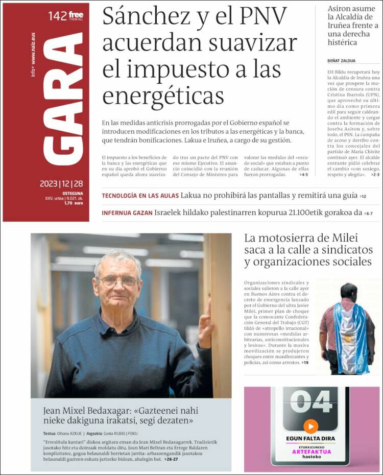 Portada de Gara (España)