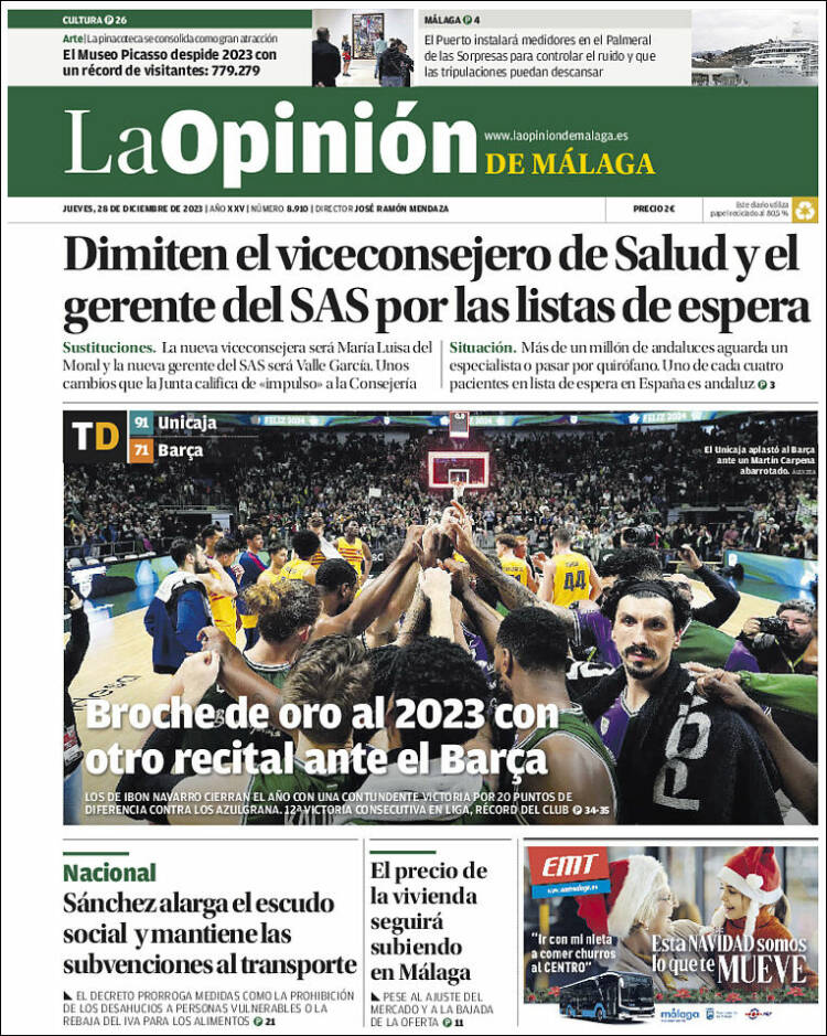 Portada de La Opinión de Málaga (España)