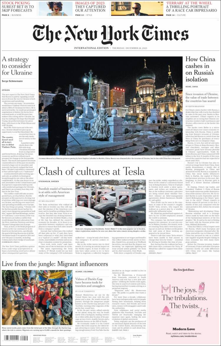 Portada de International New York Times (Europa)