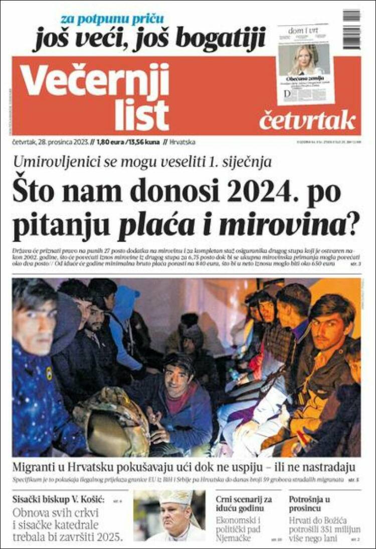 Portada de Večernji (Croacia)
