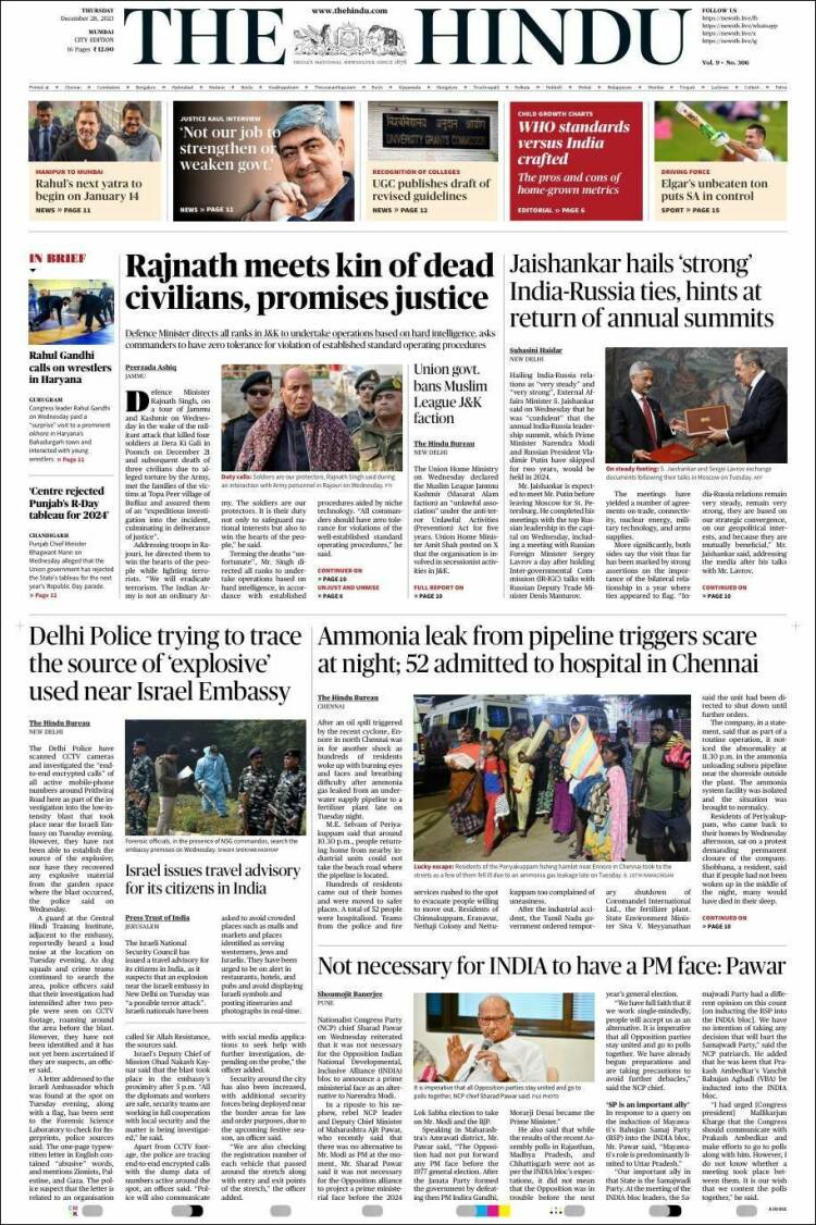 Portada de The Hindu (India)