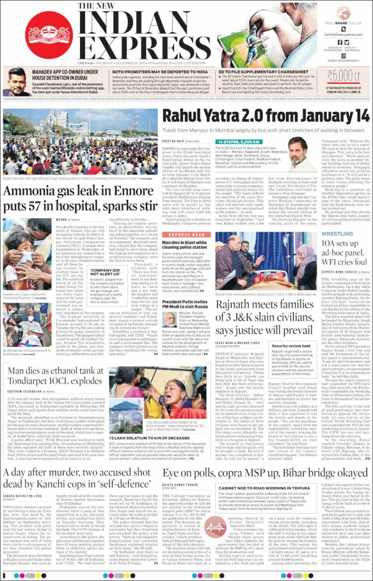 Portada de New Indian Express (India)