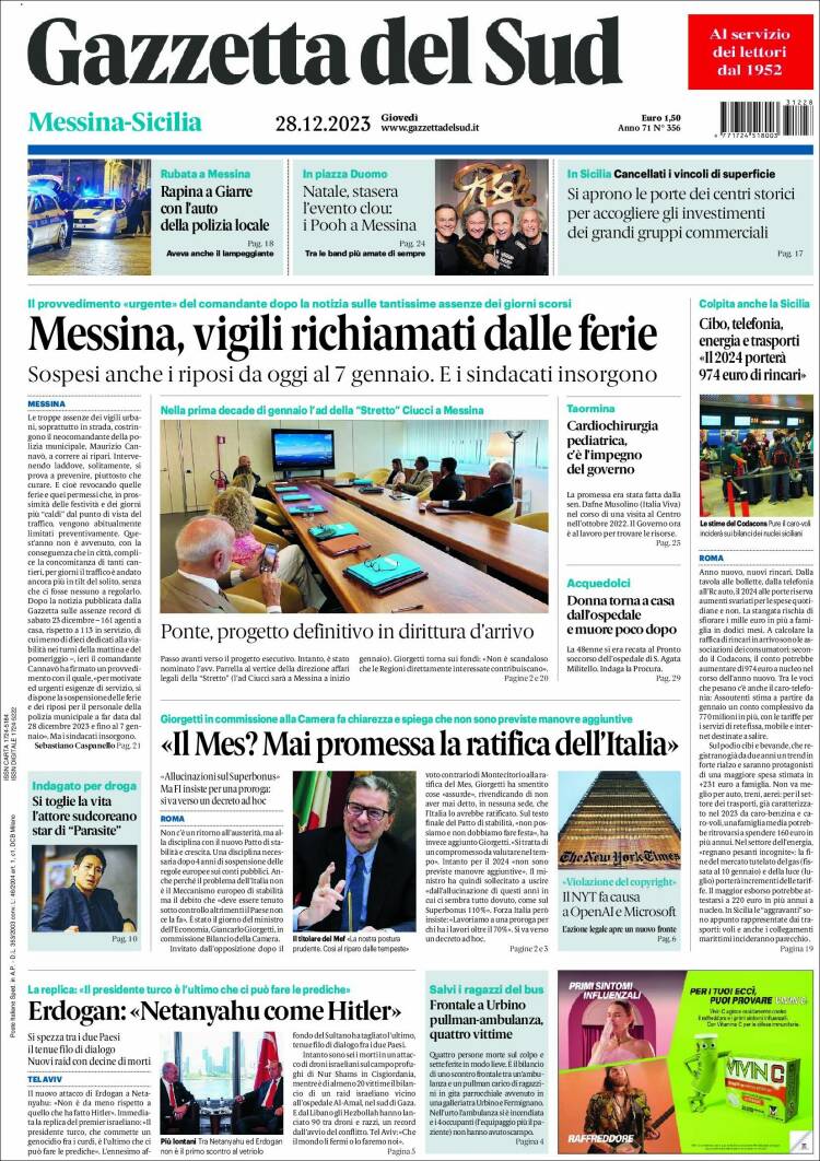 Portada de Gazzetta del Sud (Italia)