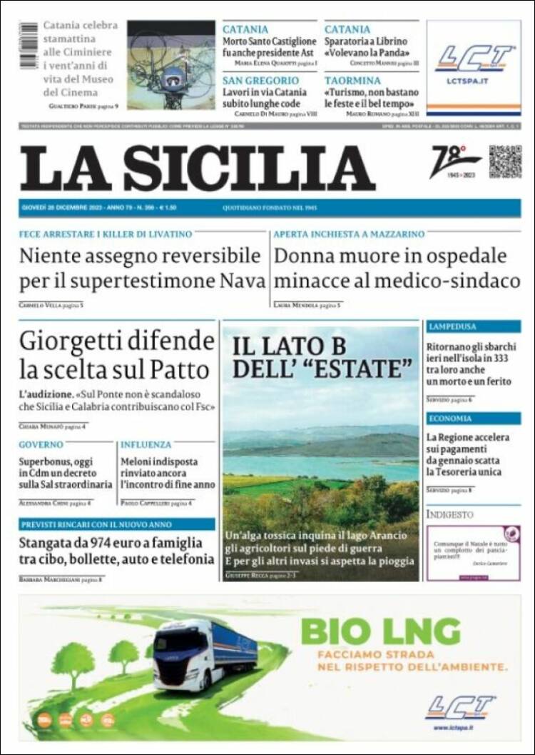 Portada de La Sicilia (Italia)