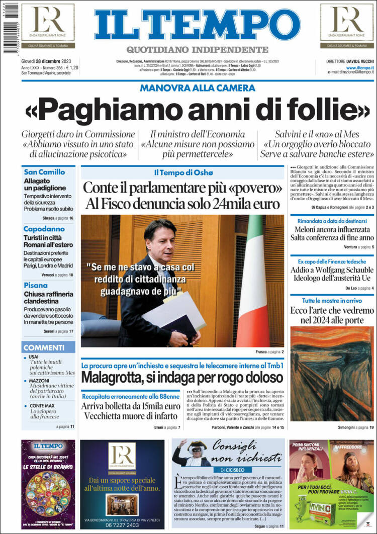 Portada de Il Tempo (Italia)