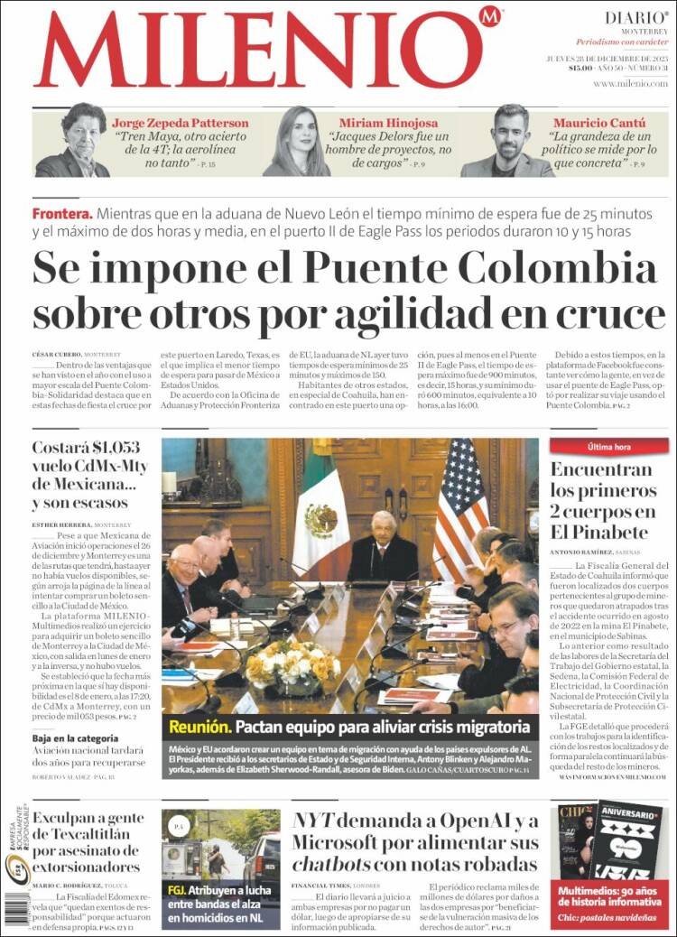 Portada de Milenio de Monterrey (M&eacute;xico)