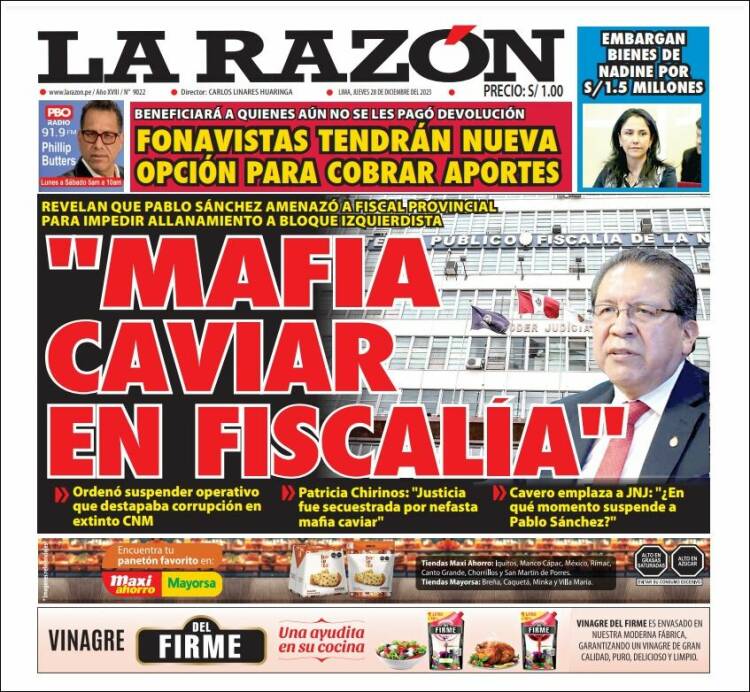 Portada de La Razón (Per&uacute;)