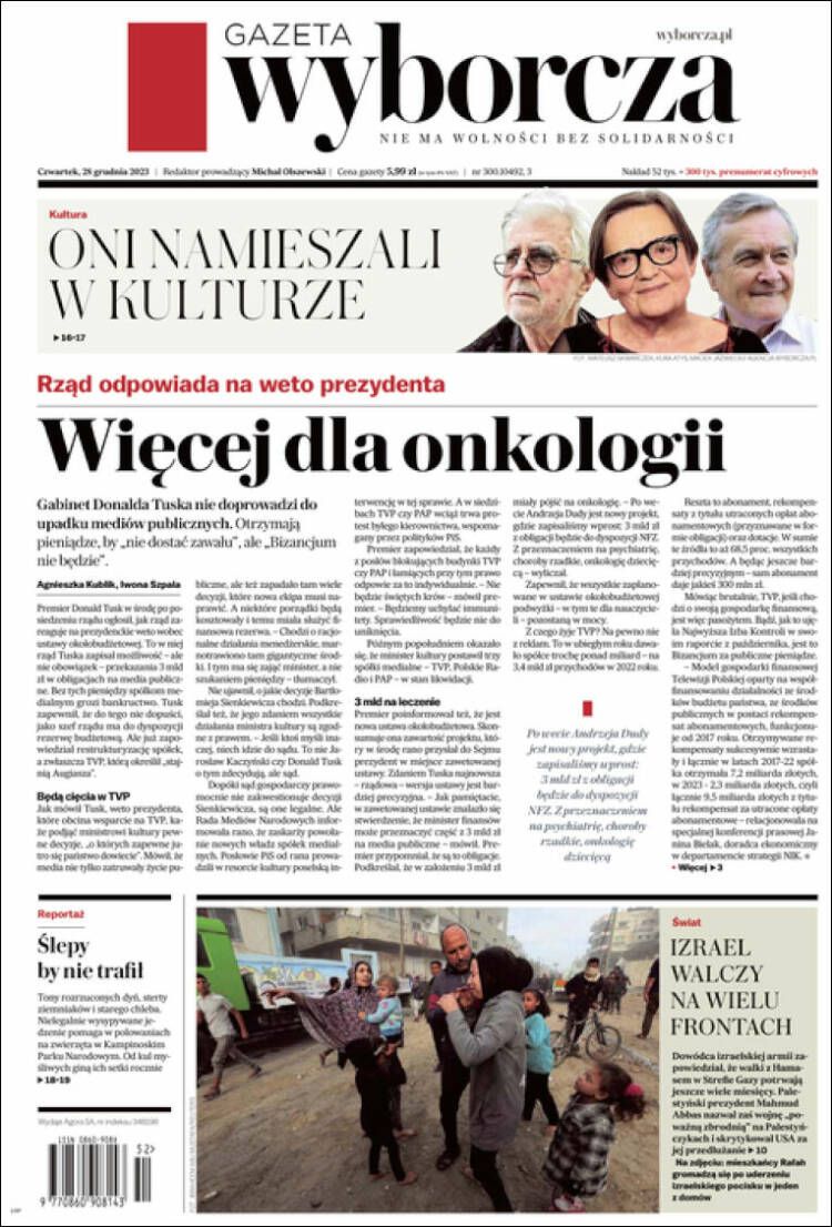 Portada de Gazeta Wyborcza (Polonia)