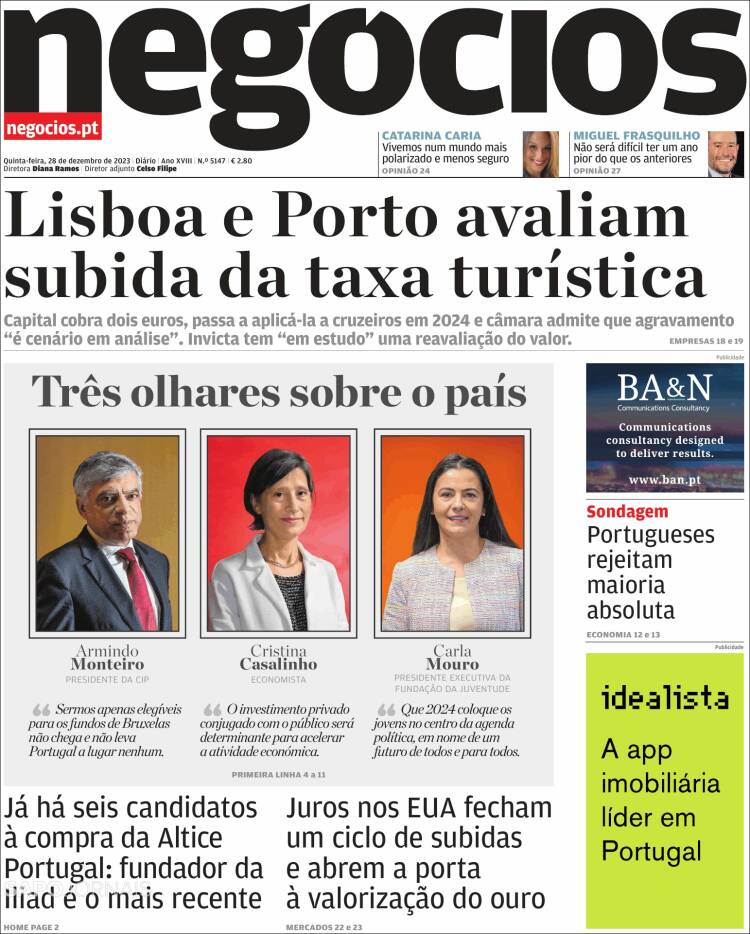 Portada de Jornal de Negócios (Portugal)