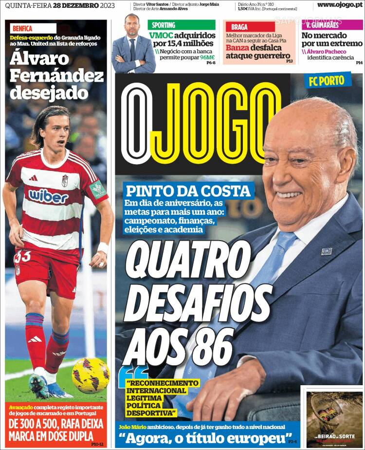 Portada de O Jogo (Portugal)