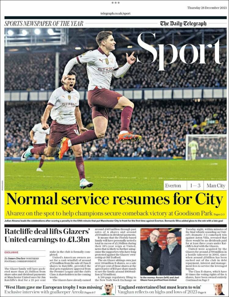 Portada de Telegraph Sport (Reino Unido)