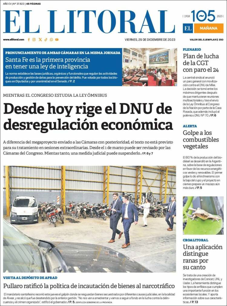 Portada de Diario El Litoral (Argentina)