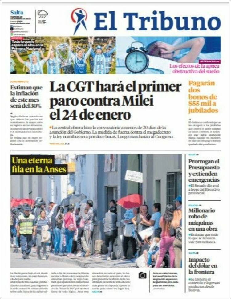 Portada de El Tribuno - Salta (Argentina)