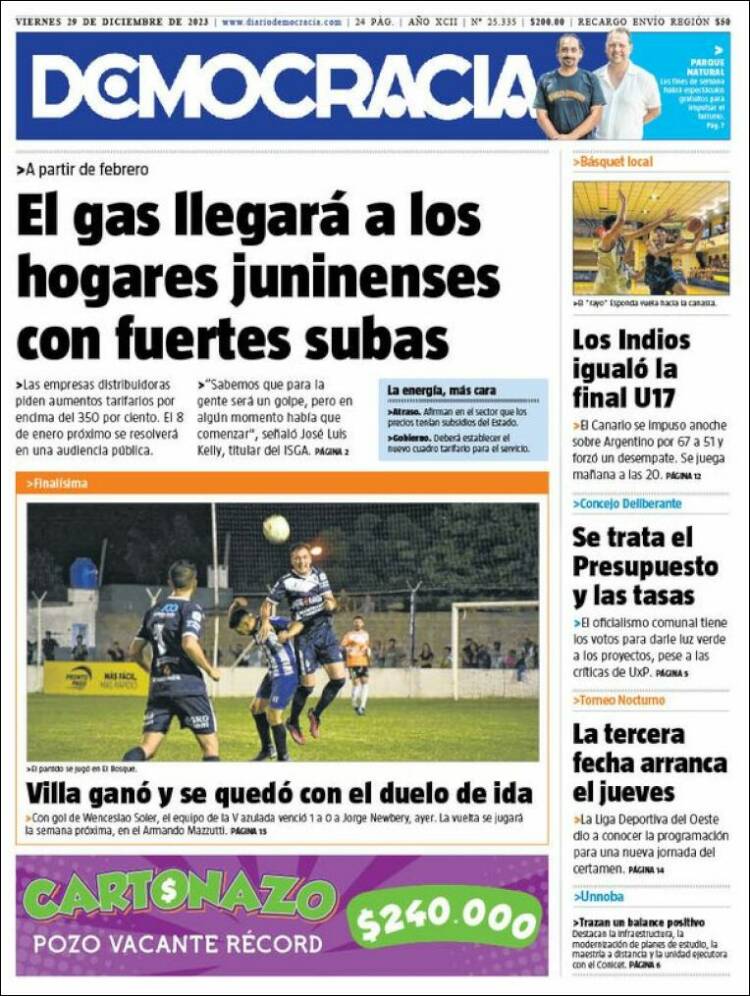 Portada de Diario Democracia (Argentina)