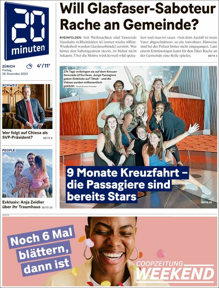 Portada de 20Minuten - Zürich (Suiza)