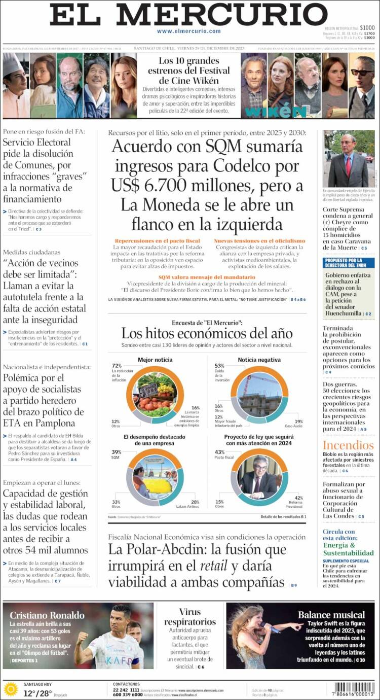 Portada de El Mercurio (Chile)