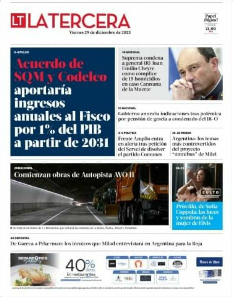 Portada de La Tercera (Chile)