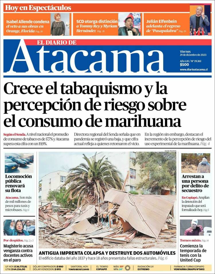Portada de Diario de Atacama (Chile)