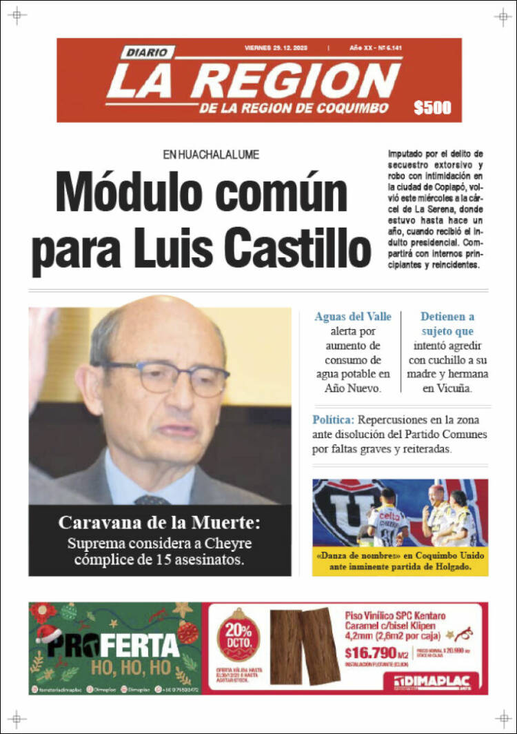 Portada de Diario La Región de Coquimbo (Chile)