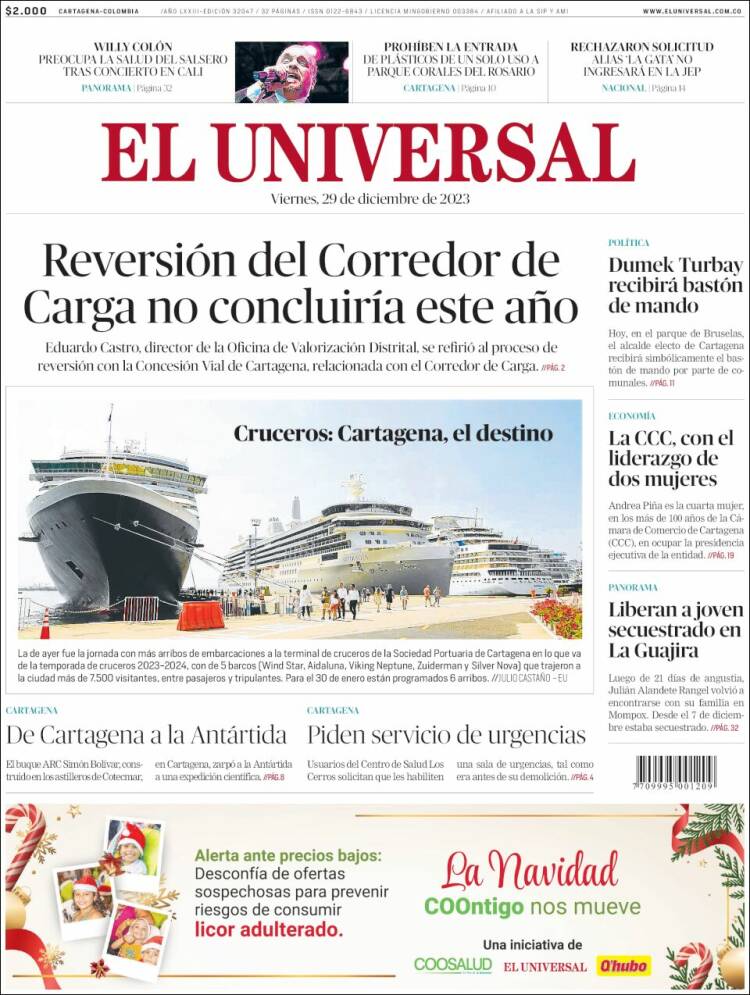 Portada de El Universal (Colombia)