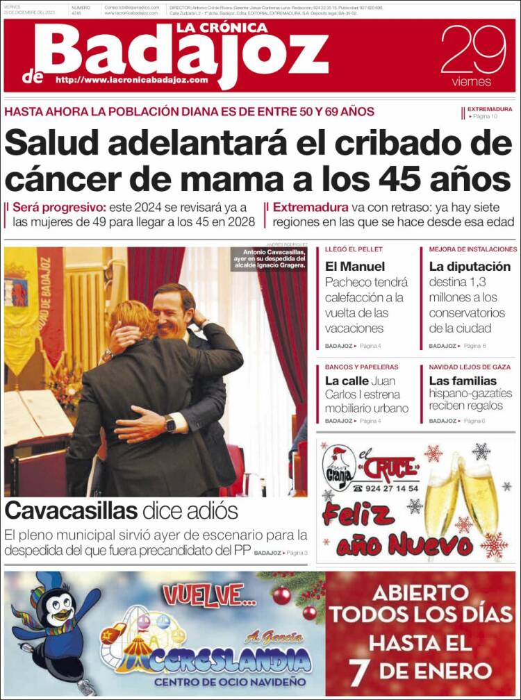 Portada de La Crónica de Badajoz (España)