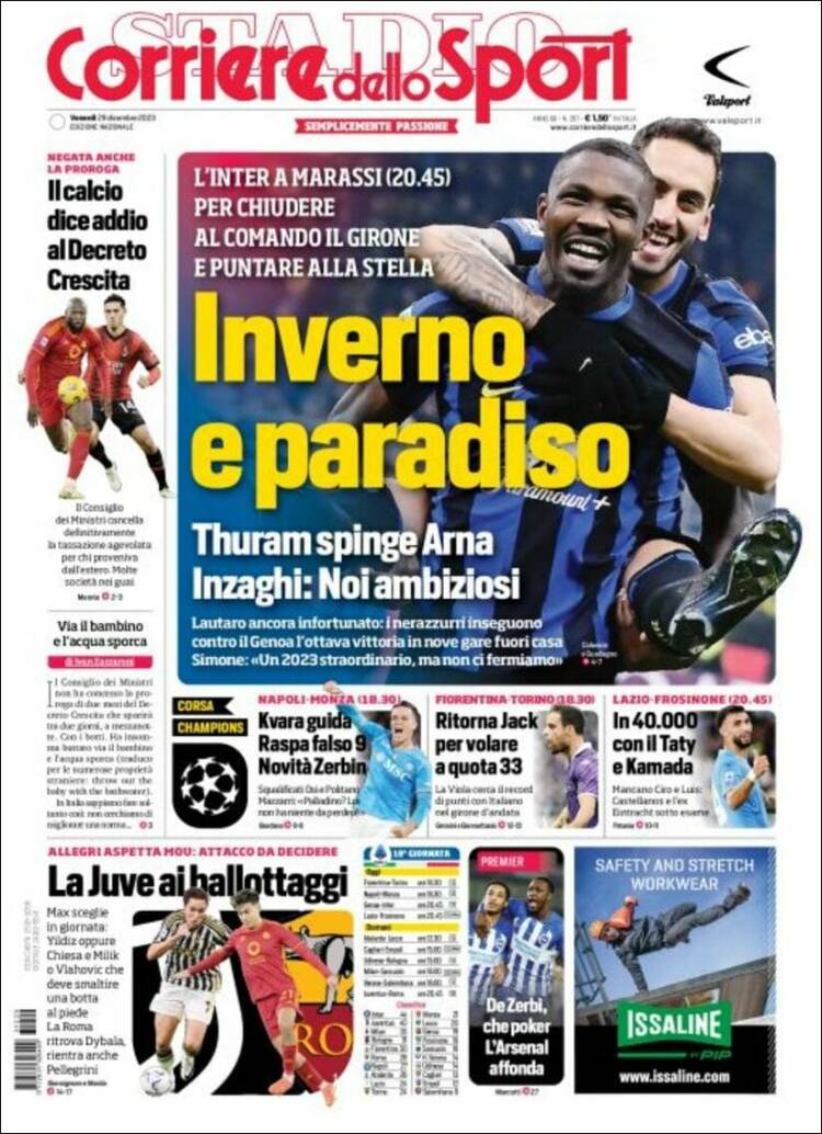Portada de Corriere dello Sport (Italia)
