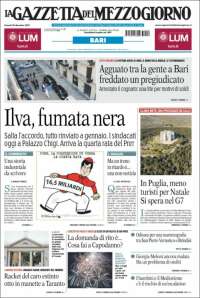 Portada de La Gazzetta del Mezzogiorno (Italia)