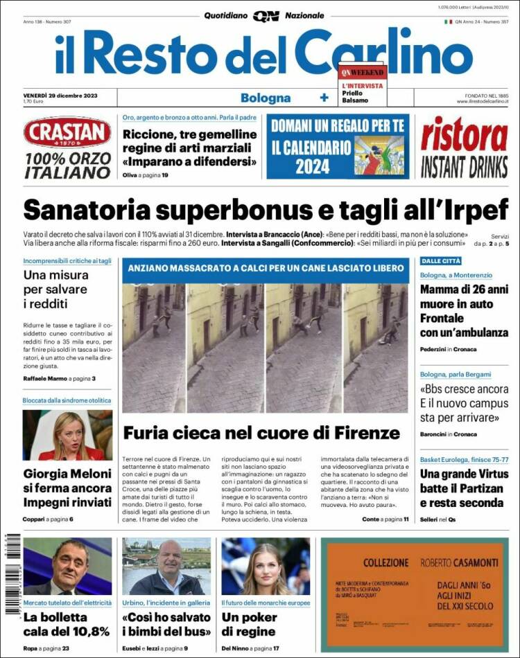 Portada de Il Resto del Carlino (Italia)