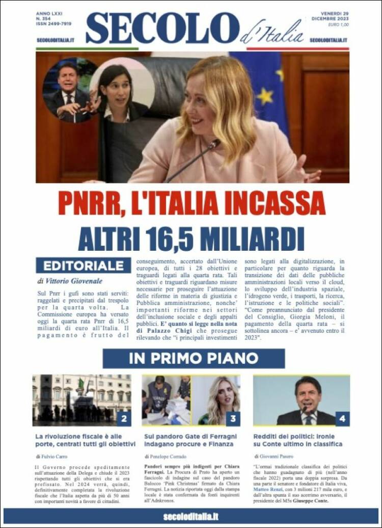 Portada de Secolo d'Italia (Italia)
