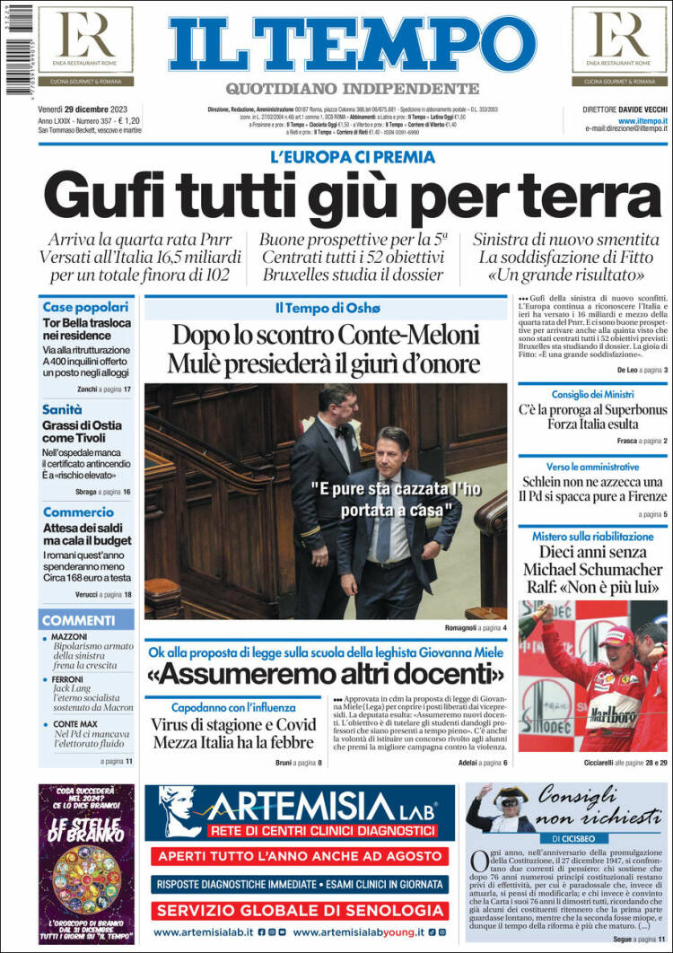 Portada de Il Tempo (Italia)