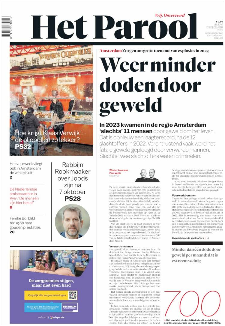 Portada de Het Parool (Pa&iacute;ses Bajos)