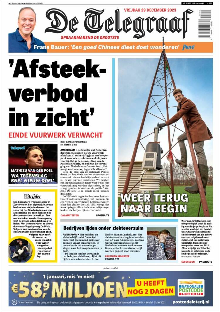 Portada de De Telegraaf (Pa&iacute;ses Bajos)