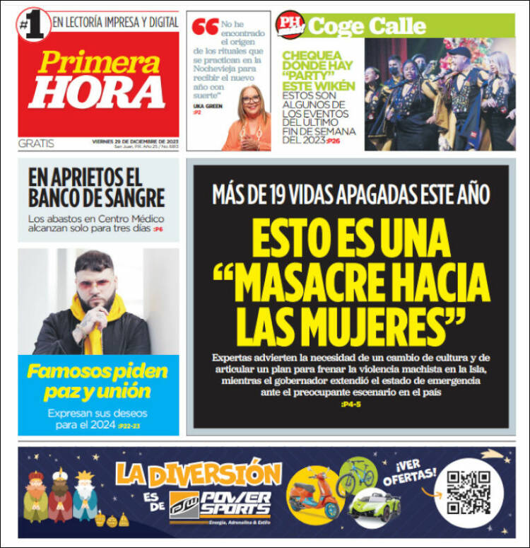 Newspaper Primera Hora (Puerto Rico). Newspapers in Puerto Rico. Today