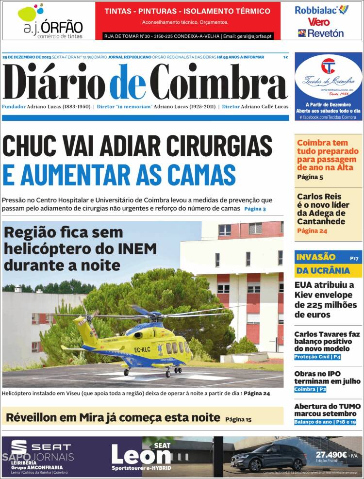 Portada de Diário de Coimbra (Portugal)